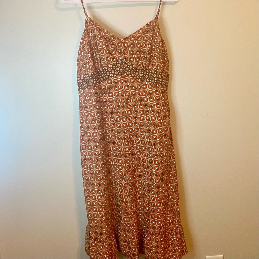 LOFT Rust BOHO Patterned Midi Dress Size 8 (NWT) - Picture 2 of 11
